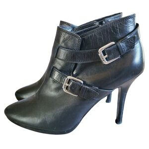 Lauren Ralph Lauren Lorelei Leather Ankle Booties Buckle Accents Black Heels 5.5